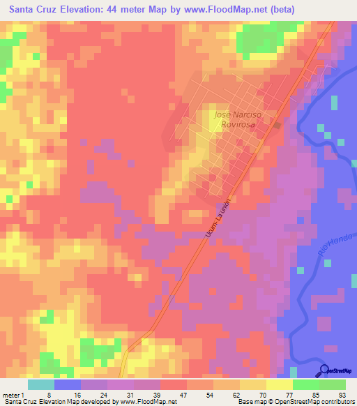 Santa Cruz,Belize Elevation Map