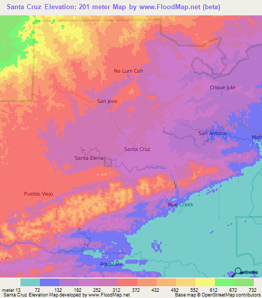 Santa Cruz,Belize Elevation Map