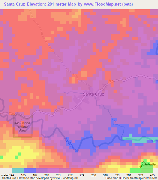 Santa Cruz,Belize Elevation Map