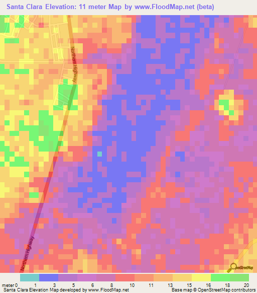 Santa Clara,Belize Elevation Map