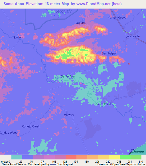 Santa Anna,Belize Elevation Map
