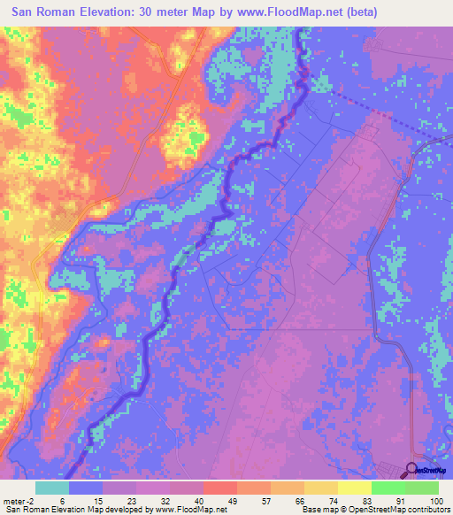 San Roman,Belize Elevation Map