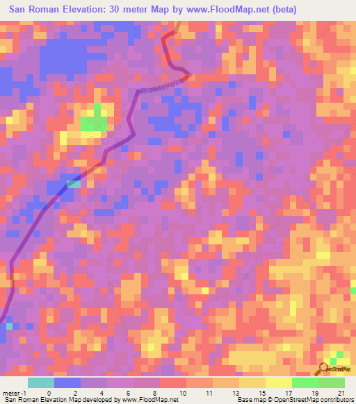 San Roman,Belize Elevation Map