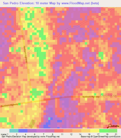 San Pedro,Belize Elevation Map
