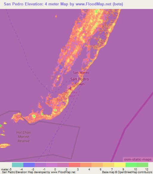 San Pedro,Belize Elevation Map