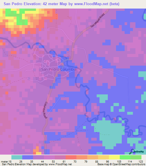 San Pedro,Belize Elevation Map