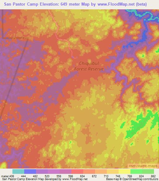 San Pastor Camp,Belize Elevation Map