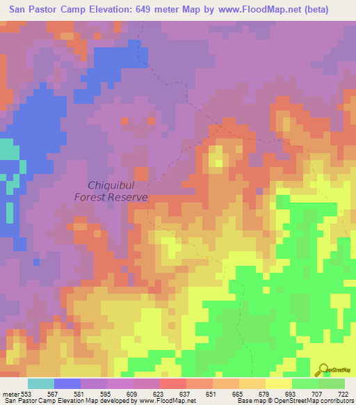 San Pastor Camp,Belize Elevation Map