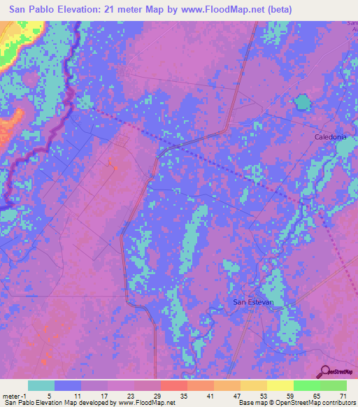 San Pablo,Belize Elevation Map