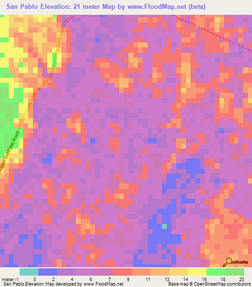 San Pablo,Belize Elevation Map