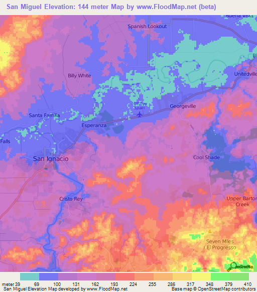 San Miguel,Belize Elevation Map