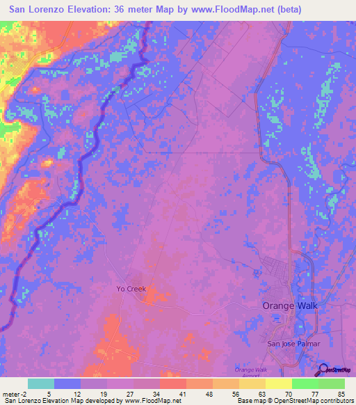 San Lorenzo,Belize Elevation Map