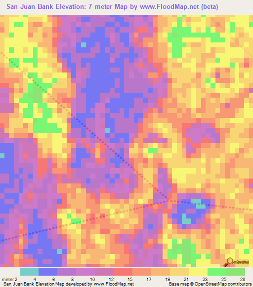 San Juan Bank,Belize Elevation Map