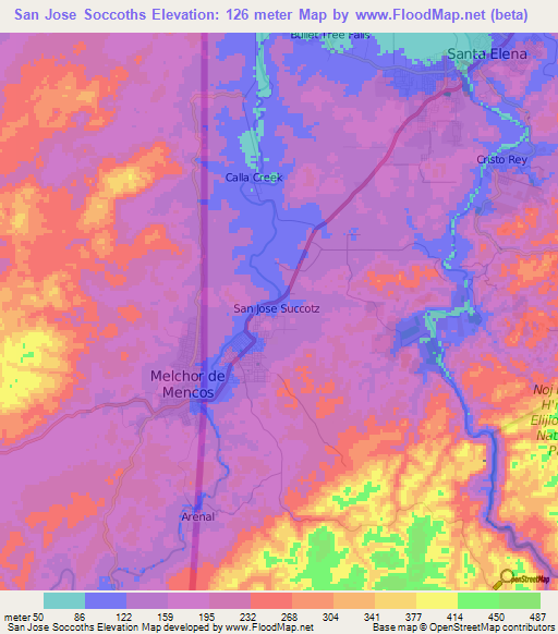 San Jose Soccoths,Belize Elevation Map