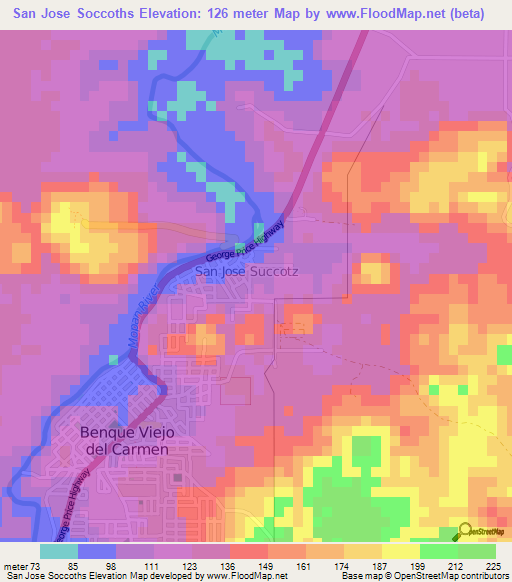 San Jose Soccoths,Belize Elevation Map