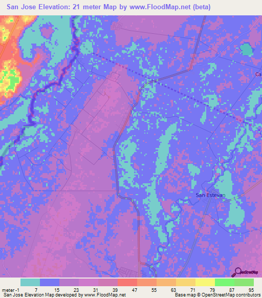 San Jose,Belize Elevation Map