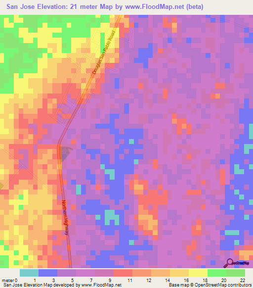 San Jose,Belize Elevation Map