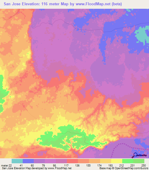 San Jose,Belize Elevation Map