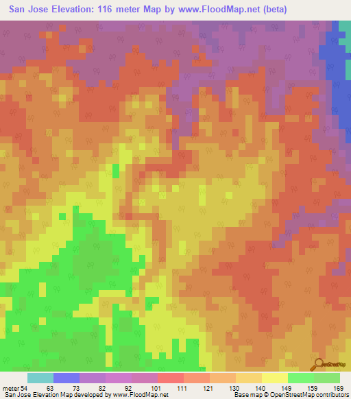 San Jose,Belize Elevation Map