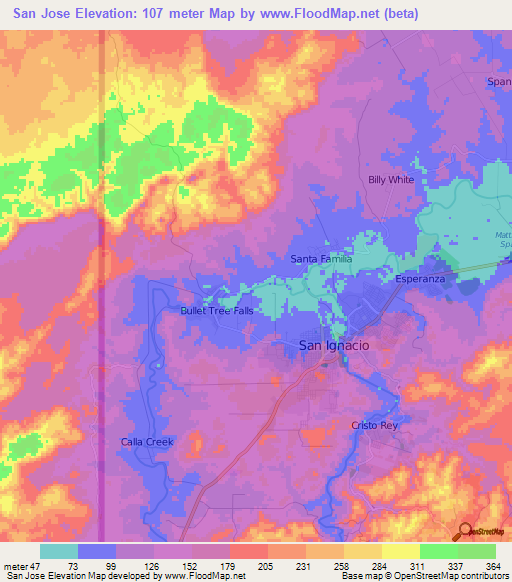 San Jose,Belize Elevation Map