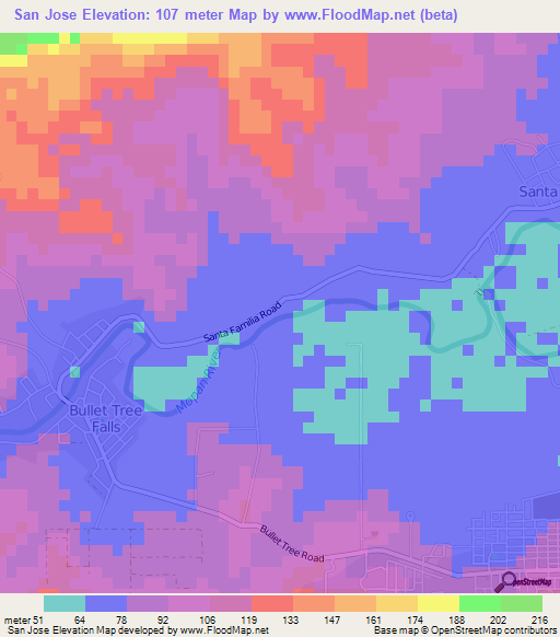 San Jose,Belize Elevation Map