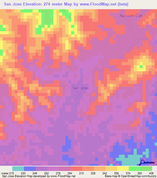 San Jose,Belize Elevation Map