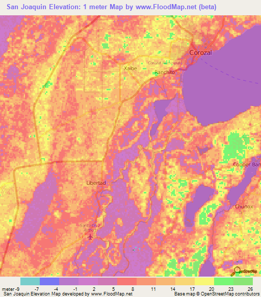 San Joaquin,Belize Elevation Map