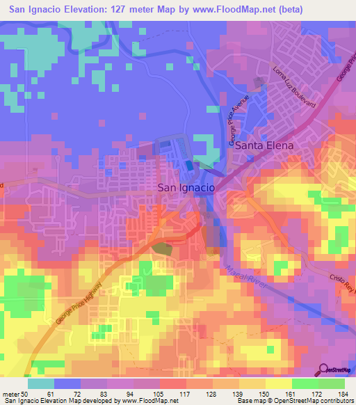 San Ignacio,Belize Elevation Map
