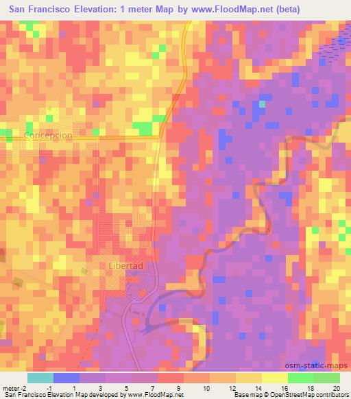 San Francisco,Belize Elevation Map