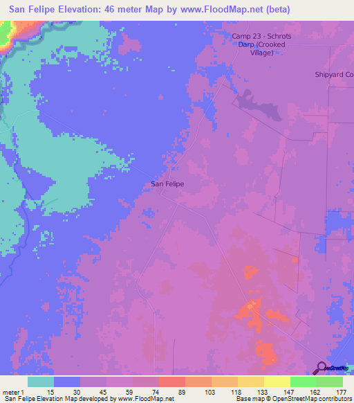San Felipe,Belize Elevation Map