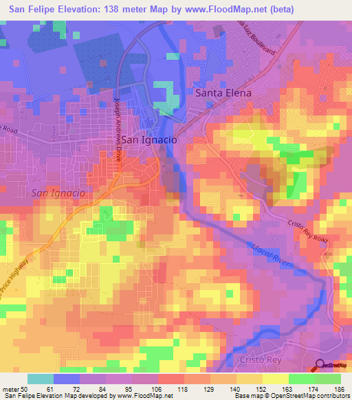 San Felipe,Belize Elevation Map
