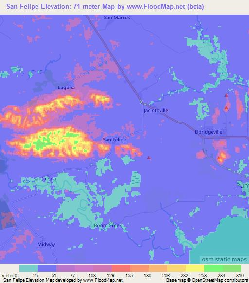 San Felipe,Belize Elevation Map