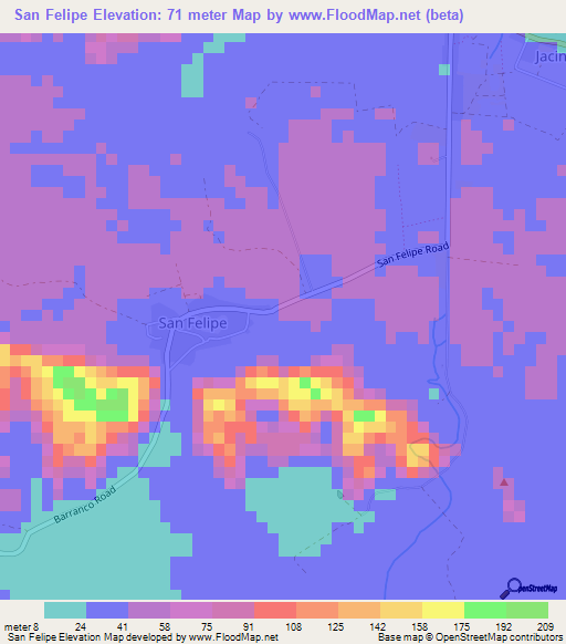 San Felipe,Belize Elevation Map