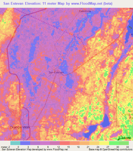 San Estevan,Belize Elevation Map