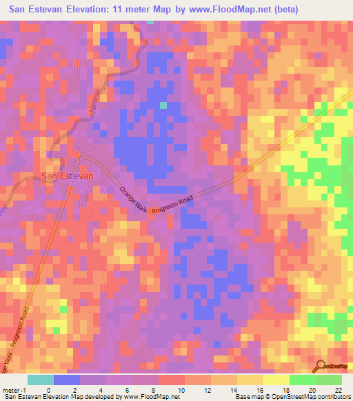 San Estevan,Belize Elevation Map