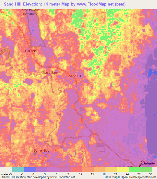 Sand Hill,Belize Elevation Map
