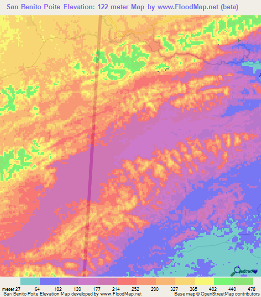 San Benito Poite,Belize Elevation Map