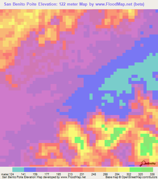 San Benito Poite,Belize Elevation Map