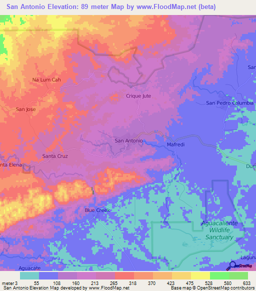 San Antonio,Belize Elevation Map