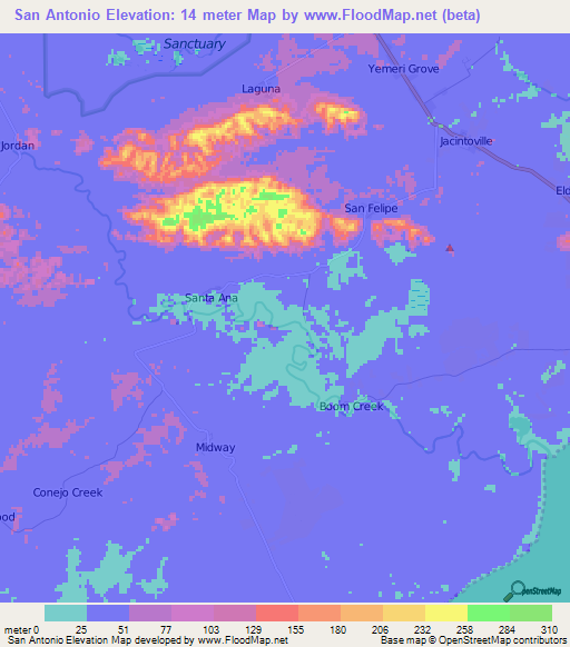 San Antonio,Belize Elevation Map