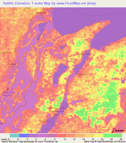 Saltillo,Belize Elevation Map