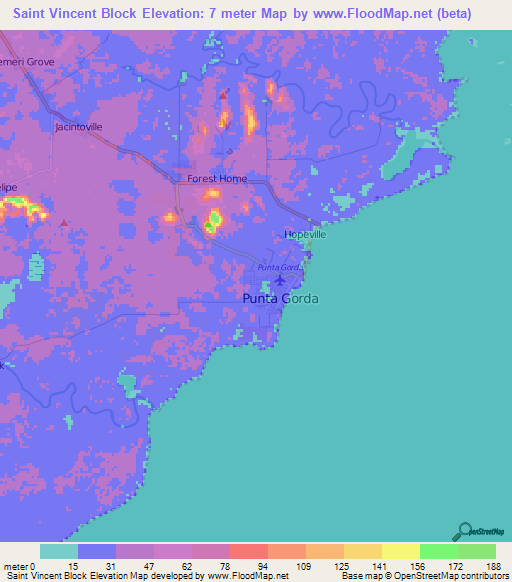 Saint Vincent Block,Belize Elevation Map
