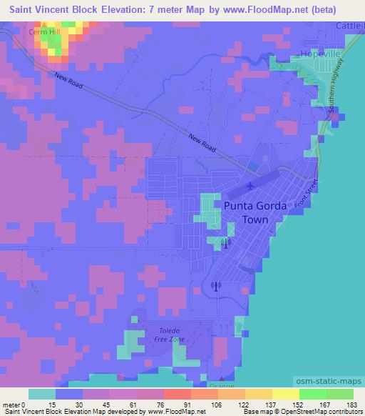 Saint Vincent Block,Belize Elevation Map