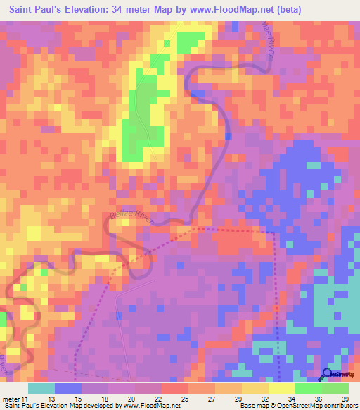 Saint Paul's,Belize Elevation Map