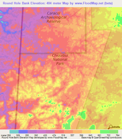 Round Hole Bank,Belize Elevation Map