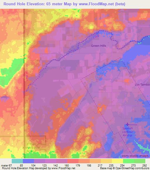 Round Hole,Belize Elevation Map