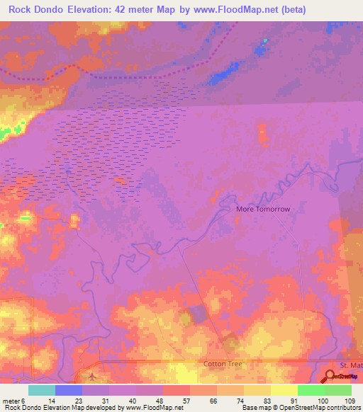 Rock Dondo,Belize Elevation Map