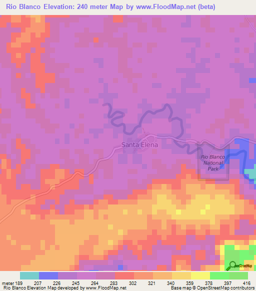 Rio Blanco,Belize Elevation Map