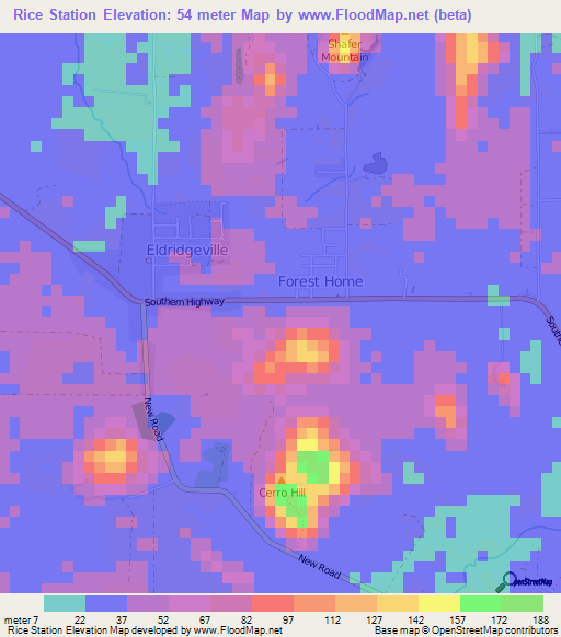 Rice Station,Belize Elevation Map