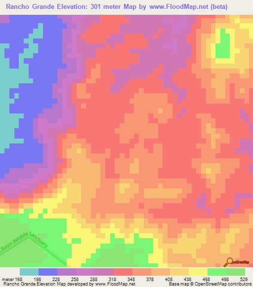 Rancho Grande,Belize Elevation Map